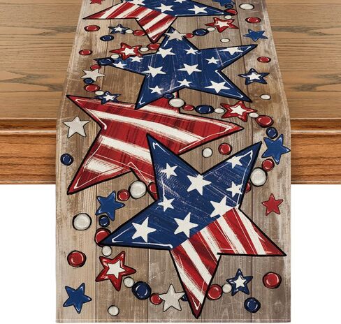 Artoid Mode Wood Stars Beads America Patriotic 4th of July Table Runner, Memorial Day Kitchen Dining Table Decoration for Home Party Decor 13x72 Inch in Kuwait