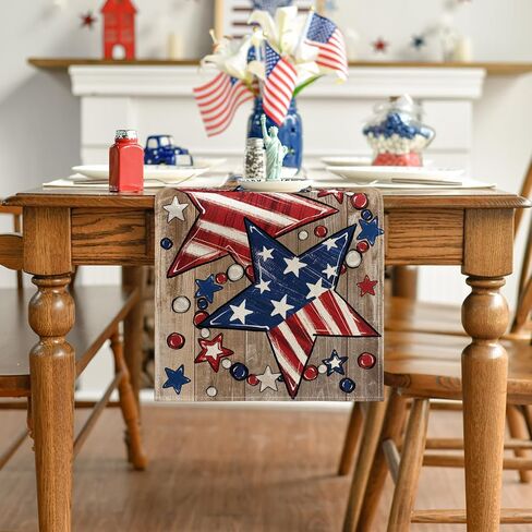 Artoid Mode Wood Stars Beads America Patriotic 4th of July Table Runner, Memorial Day Kitchen Dining Table Decoration for Home Party Decor 13x72 Inch in Kuwait