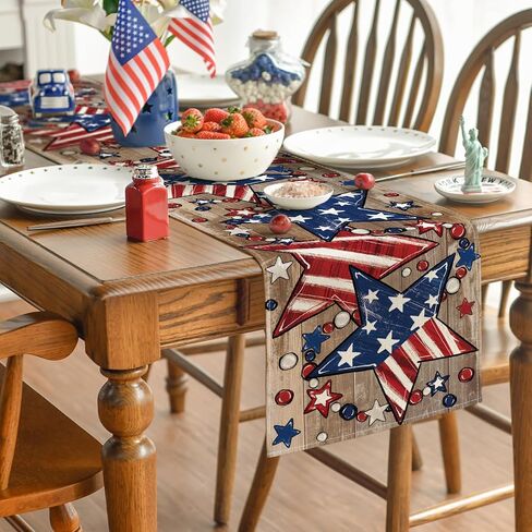 Artoid Mode Wood Stars Beads America Patriotic 4th of July Table Runner, Memorial Day Kitchen Dining Table Decoration for Home Party Decor 13x72 Inch in Kuwait