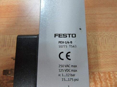 FESTO PEV-1/4-B 1-12 بار، 125 فولت تيار مستمر، 15-175 رطل لكل بوصة مربعة، -20 إلى +80 درجة مئوية (10773)، 250 فولت تيار متردد، موصل قابس G1/4، مفتاح الضغط in Kuwait