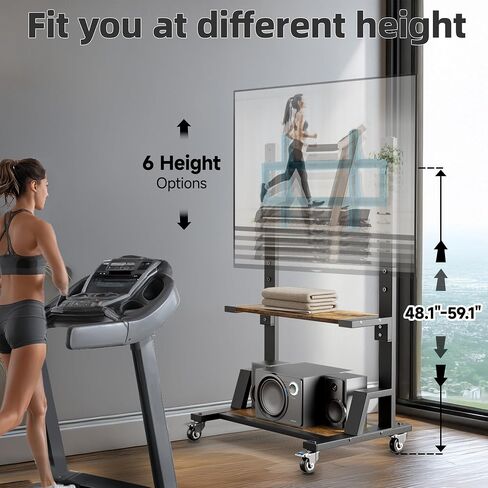 AENTGIU Rolling TV Stand for 32-75 Inch TVs, Mobile TV Stand on Wheels, Adjustable Height TV Cart with Wood Shelves, Floor Mount for Living Room, Bedroom, Office, Hold up to 150 lbs in Kuwait