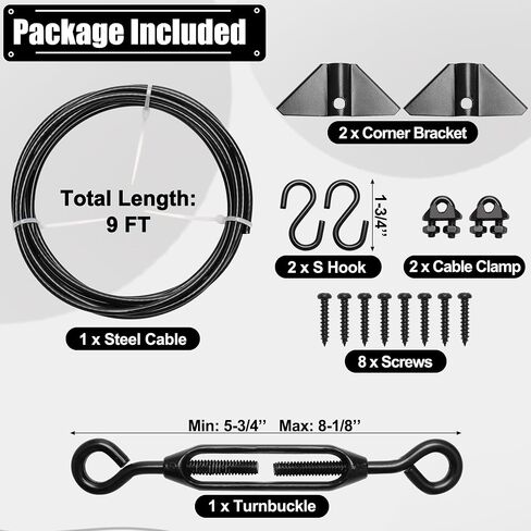 1/2 Sets Anti-Sag Gate Kits for Wooden Fence, Anglecai Gate Support Cable Kit for Wood Gate Door Repair Kit, Anti-Sagging Fence Gate Kit Hardware for Wooden Fence Gate Sag Frame Kit (1, Black) in Kuwait