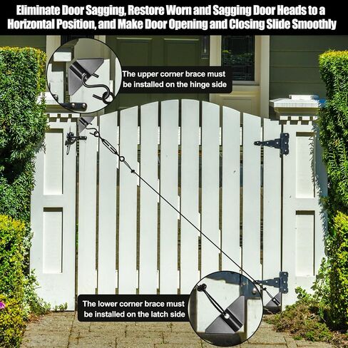 1/2 Sets Anti-Sag Gate Kits for Wooden Fence, Anglecai Gate Support Cable Kit for Wood Gate Door Repair Kit, Anti-Sagging Fence Gate Kit Hardware for Wooden Fence Gate Sag Frame Kit (1, Black) in Kuwait