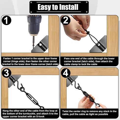 1/2 Sets Anti-Sag Gate Kits for Wooden Fence, Anglecai Gate Support Cable Kit for Wood Gate Door Repair Kit, Anti-Sagging Fence Gate Kit Hardware for Wooden Fence Gate Sag Frame Kit (1, Black) in Kuwait