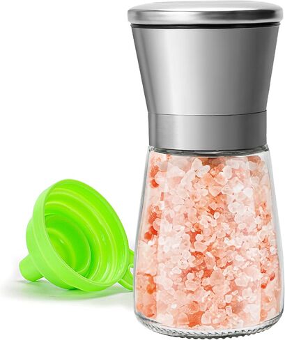 Manual Salt or Pepper Grinder for Professional Chef, Best Spice Mill with Stainless Steel Cap, Ceramic Blades and Adjustable Coarseness, Refillable Glass Body with 6OZ Capacity in Kuwait