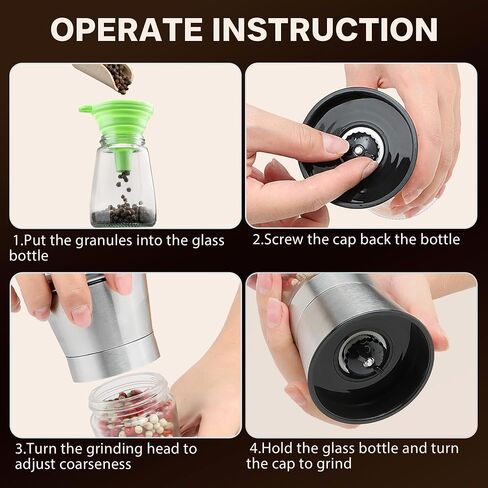 Manual Salt or Pepper Grinder for Professional Chef, Best Spice Mill with Stainless Steel Cap, Ceramic Blades and Adjustable Coarseness, Refillable Glass Body with 6OZ Capacity in Kuwait