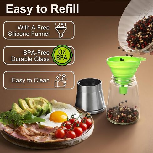 Manual Salt or Pepper Grinder for Professional Chef, Best Spice Mill with Stainless Steel Cap, Ceramic Blades and Adjustable Coarseness, Refillable Glass Body with 6OZ Capacity in Kuwait
