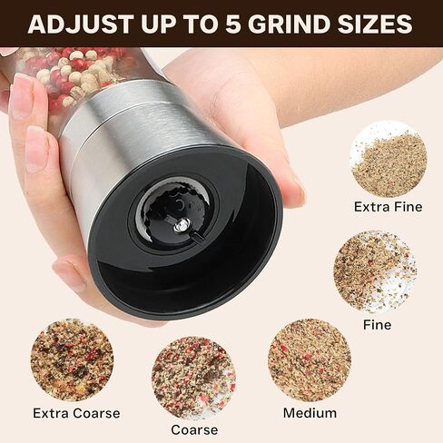 Manual Salt or Pepper Grinder for Professional Chef, Best Spice Mill with Stainless Steel Cap, Ceramic Blades and Adjustable Coarseness, Refillable Glass Body with 6OZ Capacity in Kuwait