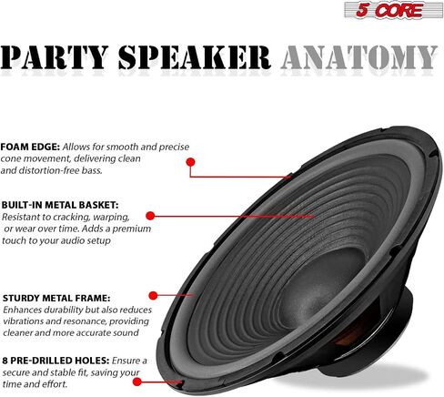 5 CORE 15 Inch Guitar Speaker 220W RMS Power 450W Peak 4 Ohm Guitar Amplifier Cabinet Speaker with Y30 Ferrite Magnet for PA and Amp Systems - WF 15 140 4OHM GTR in Saudi Arabia