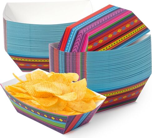 Mexican Taco Nights Food Trays - 50Pcs Taco Boat Assembled Trays Nacho Snack Fried chicken Holder Disposable Paper Plates Carnival Party Supplies Harvest Picnic Food Containers (Large) in Kuwait