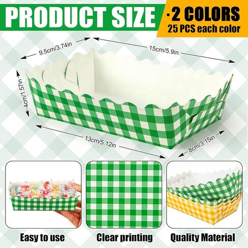 Whaline 150 pcs Gingham Party Supplies Yellow Green Disposable Food Serving Trays with Wax Paper Sheets Checkered Scalloped Paper Snack Boats Golf Themed Food Holders for Let's Par-tee Party Supplies in Kuwait