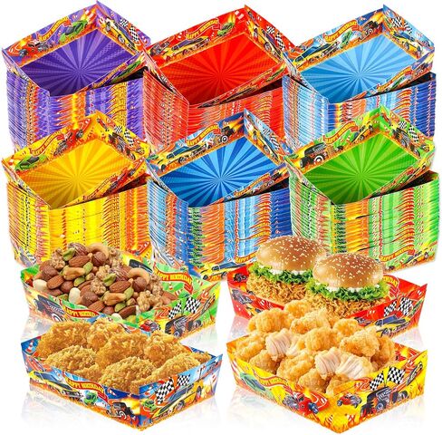 60Pcs Racing Theme Paper Food Trays Hot Car Disposable Snack Tray Race Car Food Serving Tray Bulk Hot Cars Party Decor for Racing Theme Birthday Baby Shower Party Supplies(Require Assembly) in Kuwait
