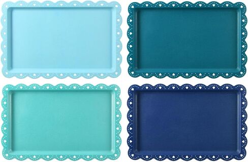 AnyDesign 12Pcs Blue Plastic Serving Tray Gradient Coastal Blue Display Tray Rectangle Serving Food Platter for Ocean Birthday Baby Shower Party Home Kitchen Cafe Restaurant in Kuwait