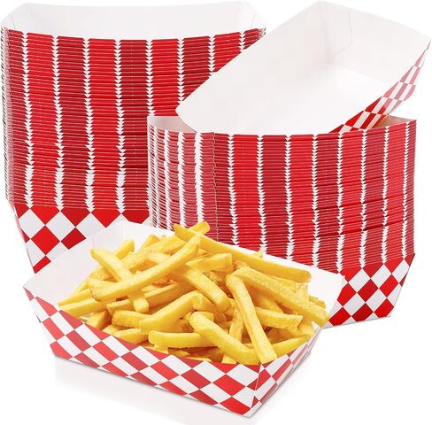 Blcculi 100 Pack Gingham Paper Food Trays,Disposable Paper Food Boat,Gingham Party Supplies,Snack Serving Trays for Nacho,French Fries,Popcorn,Hot Dog (Red + White) in Kuwait