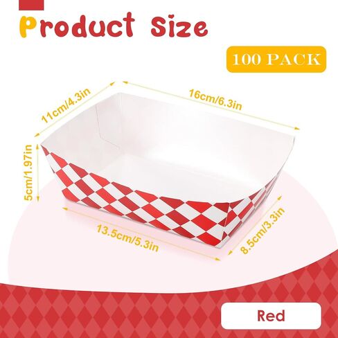 Blcculi 100 Pack Gingham Paper Food Trays,Disposable Paper Food Boat,Gingham Party Supplies,Snack Serving Trays for Nacho,French Fries,Popcorn,Hot Dog (Red + White) in Kuwait