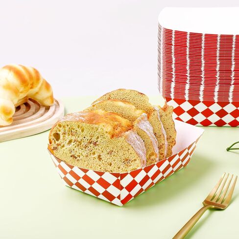 Blcculi 100 Pack Gingham Paper Food Trays,Disposable Paper Food Boat,Gingham Party Supplies,Snack Serving Trays for Nacho,French Fries,Popcorn,Hot Dog (Red + White) in Kuwait