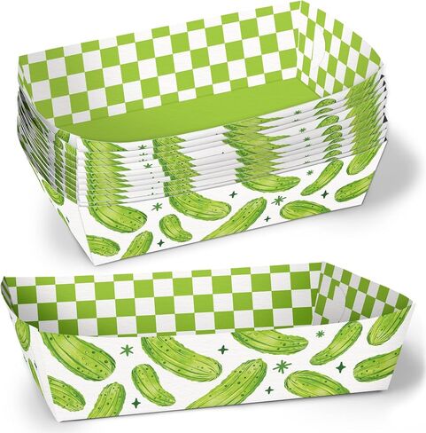 Pickle Paper Food Trays, Disposable Food Boats for Kind of a Big Dill Birthday Party, Funny Themed Double-Sided Meal Holders for Nachos, Hot Dogs, Pickle Flavored Snacks - 12 Ct in Kuwait