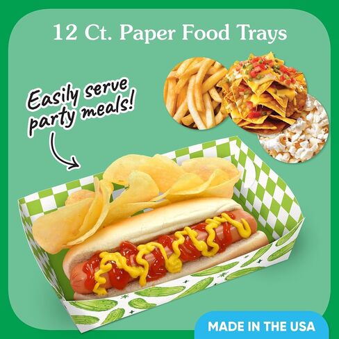 Pickle Paper Food Trays, Disposable Food Boats for Kind of a Big Dill Birthday Party, Funny Themed Double-Sided Meal Holders for Nachos, Hot Dogs, Pickle Flavored Snacks - 12 Ct in Kuwait