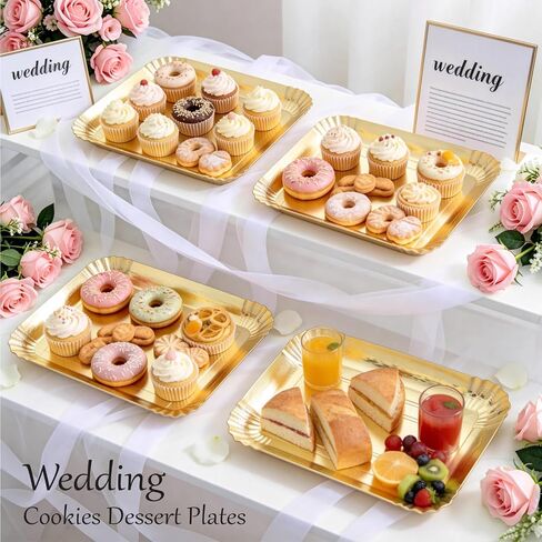 10 PCS Disposable Paper Tray, Heavy Duty Paper Plates, Rectangle Cardboard Serving Trays, Gold Food Trays for Birthday Party, Wedding, Daily Use (10, Gold) in Kuwait