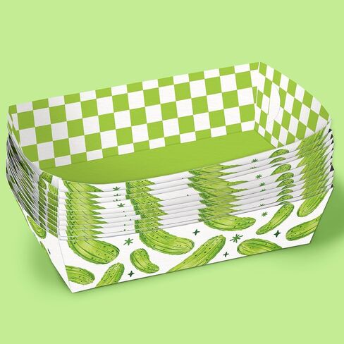 Pickle Paper Food Trays, Disposable Food Boats for Kind of a Big Dill Birthday Party, Funny Themed Double-Sided Meal Holders for Nachos, Hot Dogs, Pickle Flavored Snacks - 12 Ct in Kuwait