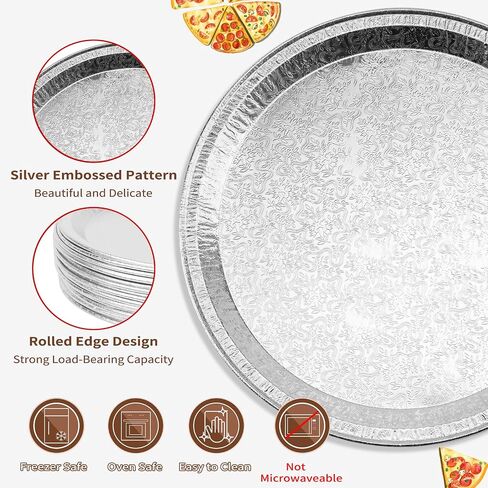 25 Pack Serving Platters, 12" Disposable Aluminium Foil Serving Trays for Party & Buffet, Silver Embossed Foil Serving Dishes/Plates for Vegetable, Fruit, Cake, Cookies in Kuwait