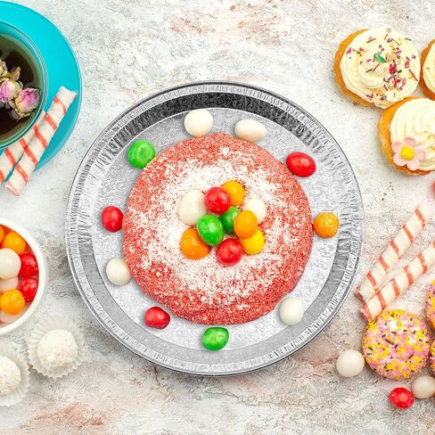 25 Pack Serving Platters, 12" Disposable Aluminium Foil Serving Trays for Party & Buffet, Silver Embossed Foil Serving Dishes/Plates for Vegetable, Fruit, Cake, Cookies in Kuwait