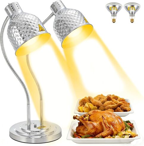 Dyna-Living Food Heat Lamp, 2-Head Adjustable Heat Lamp for Food Commercial Electric Food Warmer Lamp Catering Warming Lights for Buffet Parties Restaurant Kitchen, 500W (Black) in Kuwait