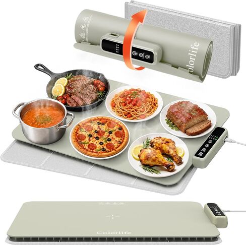 Colorlife Warming Mat for Food - Electric Warming Tray with Heat-Insulation Pad, 4-Level Temperature and Hours Setting and Full Surface Heating, Food Warmer for Kitchen Parties Buffet (Khaki) in Saudi Arabia
