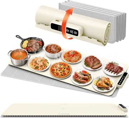 Colorlife Warming Mat for Food - Electric Warming Tray with Heat-Insulation Pad, 4-Level Temperature and Hours Setting and Full Surface Heating, Food Warmer for Kitchen Parties Buffet (Khaki) in Saudi Arabia