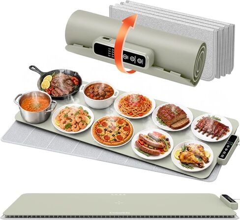 Colorlife Warming Mat for Food - Electric Warming Tray with Heat-Insulation Pad, 4-Level Temperature and Hours Setting and Full Surface Heating, Food Warmer for Kitchen Parties Buffet (Khaki) in Saudi Arabia