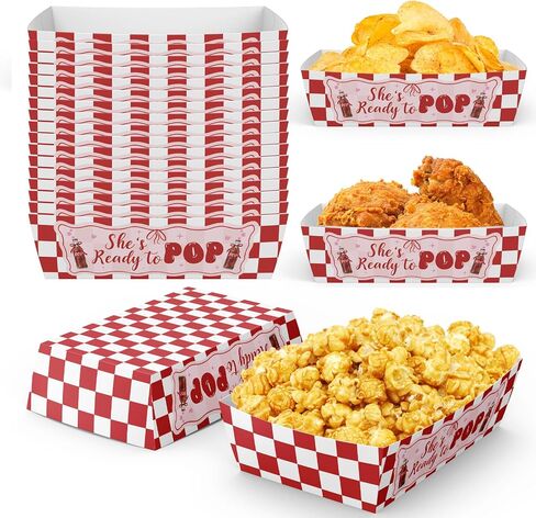 50 Pcs She's Ready to Pop Baby Shower Supplies Decorations She's Ready to Pop Food Tray Paper Plates Disposable Retro Theme Gender Reveal Party Decorations in Kuwait