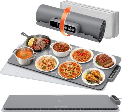 Colorlife Warming Mat for Food - Electric Warming Tray with Heat-Insulation Pad, 4-Level Temperature and Hours Setting and Full Surface Heating, Food Warmer for Kitchen Parties Buffet (Khaki) in Saudi Arabia