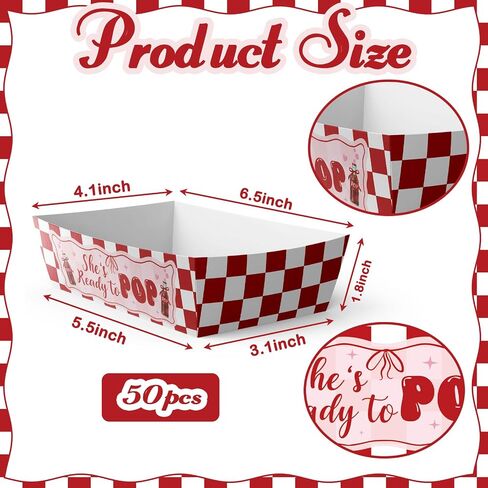 50 Pcs She's Ready to Pop Baby Shower Supplies Decorations She's Ready to Pop Food Tray Paper Plates Disposable Retro Theme Gender Reveal Party Decorations in Kuwait