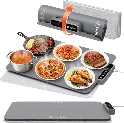 Colorlife Warming Mat for Food - Electric Warming Tray with Heat-Insulation Pad, 4-Level Temperature and Hours Setting and Full Surface Heating, Food Warmer for Kitchen Parties Buffet (Khaki) in Saudi Arabia