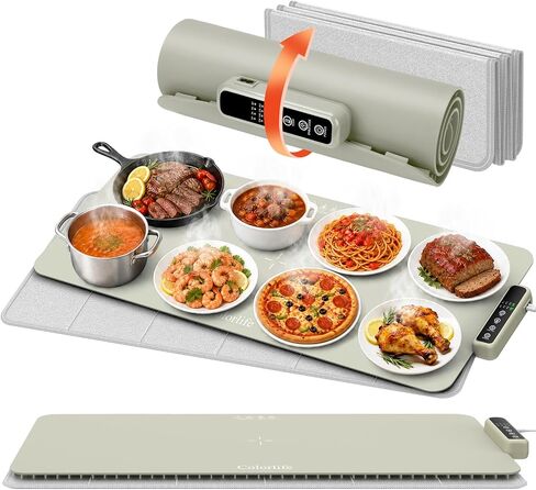 Colorlife Warming Mat for Food - Electric Warming Tray with Heat-Insulation Pad, 4-Level Temperature and Hours Setting and Full Surface Heating, Food Warmer for Kitchen Parties Buffet (Khaki) in Saudi Arabia