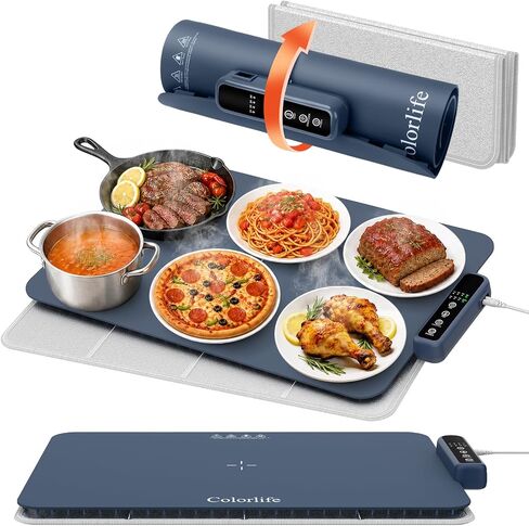 Colorlife Warming Mat for Food - Electric Warming Tray with Heat-Insulation Pad, 4-Level Temperature and Hours Setting and Full Surface Heating, Food Warmer for Kitchen Parties Buffet (Khaki) in Saudi Arabia