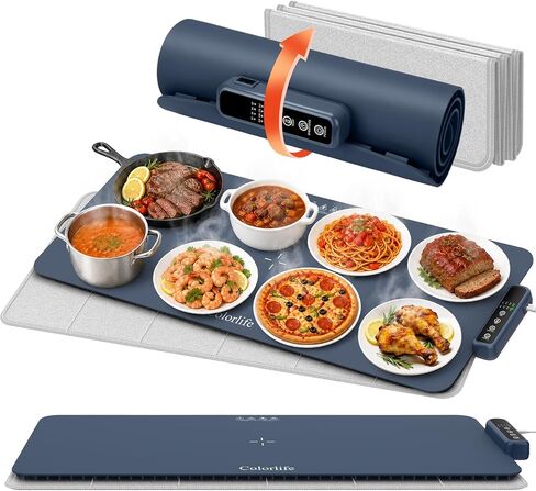 Colorlife Warming Mat for Food - Electric Warming Tray with Heat-Insulation Pad, 4-Level Temperature and Hours Setting and Full Surface Heating, Food Warmer for Kitchen Parties Buffet (Khaki) in Saudi Arabia