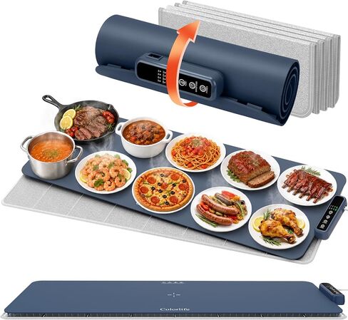 Colorlife Warming Mat for Food - Electric Warming Tray with Heat-Insulation Pad, 4-Level Temperature and Hours Setting and Full Surface Heating, Food Warmer for Kitchen Parties Buffet (Khaki) in Saudi Arabia