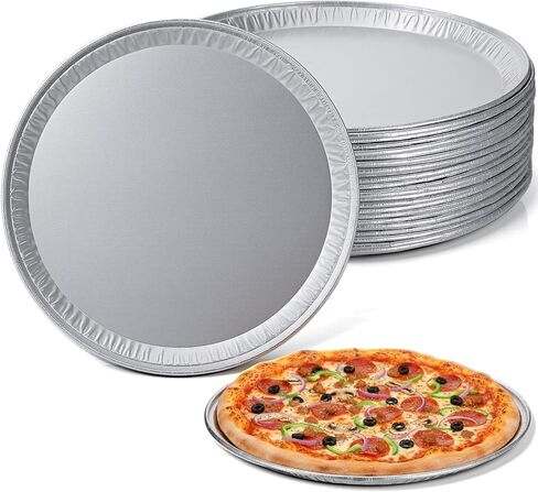 25 Pcs 12" Disposable Pizza Pans & Serving Tray Heavy Duty Aluminum Foil Baking Pans Round Foil Pizza Pan Oven & Freezer Safe for Parties Kitchen Restaurant Home Holiday Catering Cookies Cake in Kuwait