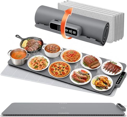 Colorlife Warming Mat for Food - Electric Warming Tray with Heat-Insulation Pad, 4-Level Temperature and Hours Setting and Full Surface Heating, Food Warmer for Kitchen Parties Buffet (Khaki) in Saudi Arabia