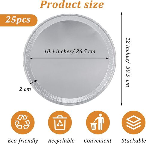 25 Pcs 12" Disposable Pizza Pans & Serving Tray Heavy Duty Aluminum Foil Baking Pans Round Foil Pizza Pan Oven & Freezer Safe for Parties Kitchen Restaurant Home Holiday Catering Cookies Cake in Kuwait