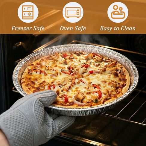 25 Pcs 12" Disposable Pizza Pans & Serving Tray Heavy Duty Aluminum Foil Baking Pans Round Foil Pizza Pan Oven & Freezer Safe for Parties Kitchen Restaurant Home Holiday Catering Cookies Cake in Kuwait