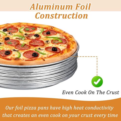 25 Pcs 12" Disposable Pizza Pans & Serving Tray Heavy Duty Aluminum Foil Baking Pans Round Foil Pizza Pan Oven & Freezer Safe for Parties Kitchen Restaurant Home Holiday Catering Cookies Cake in Kuwait