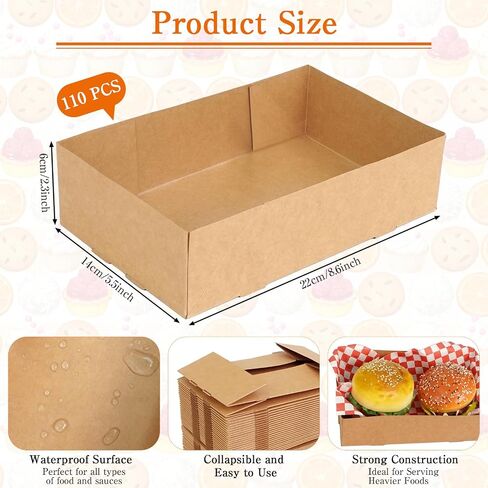 220 Pcs Paper Food Tray with Checkered Wrapping Paper Brown Greaseproof 4 Corner Pop up Paperboard Food Box Disposable Foldable Cardboard Trays for Theater Stadium in Kuwait
