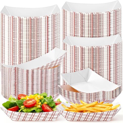 160 Pack Paper Food Trays, Disposable Paper Food Tray, Red & White Checkered Trays, Recyclable Serving Boats, Paper Food Boats for Concession Stand and Party Snacks, Nachos & Condiments in Kuwait