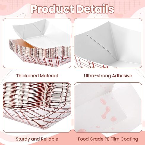 160 Pack Paper Food Trays, Disposable Paper Food Tray, Red & White Checkered Trays, Recyclable Serving Boats, Paper Food Boats for Concession Stand and Party Snacks, Nachos & Condiments in Kuwait