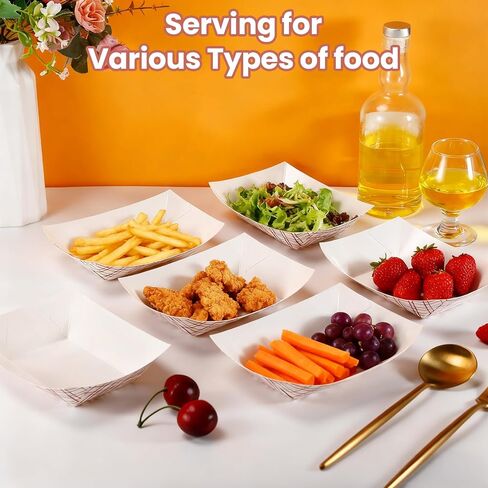 160 Pack Paper Food Trays, Disposable Paper Food Tray, Red & White Checkered Trays, Recyclable Serving Boats, Paper Food Boats for Concession Stand and Party Snacks, Nachos & Condiments in Kuwait
