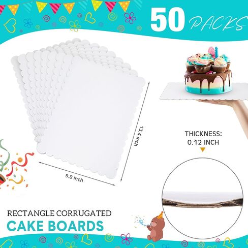 50 Pcs 13.4 x 9.8 Rectangle Cake Board Disposable Cardboard Cake Bases Grease Proof Scallop Edge Corrugated White Cakeboards Dessert and Pastry Food Tray for Pizza Desserts Pastries in Kuwait
