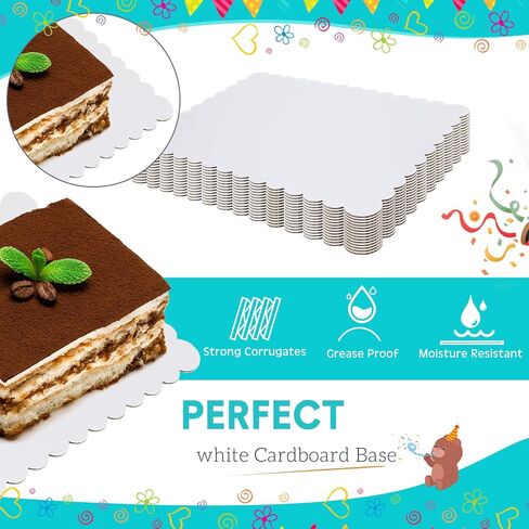 50 Pcs 13.4 x 9.8 Rectangle Cake Board Disposable Cardboard Cake Bases Grease Proof Scallop Edge Corrugated White Cakeboards Dessert and Pastry Food Tray for Pizza Desserts Pastries in Kuwait