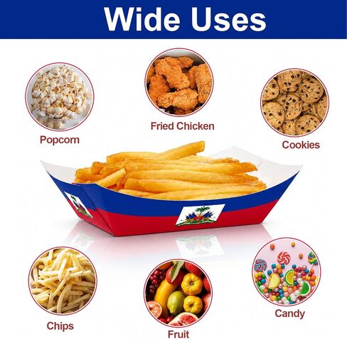 60 Pack Haitian Flag Paper Food Trays Disposable Paper Food Boats Serving Basket Tray Holder for Taco Snack Dessert Nacho French Fries Popcorn BBQ Haiti Theme Patriotic Party Decoration Sports Events in Kuwait